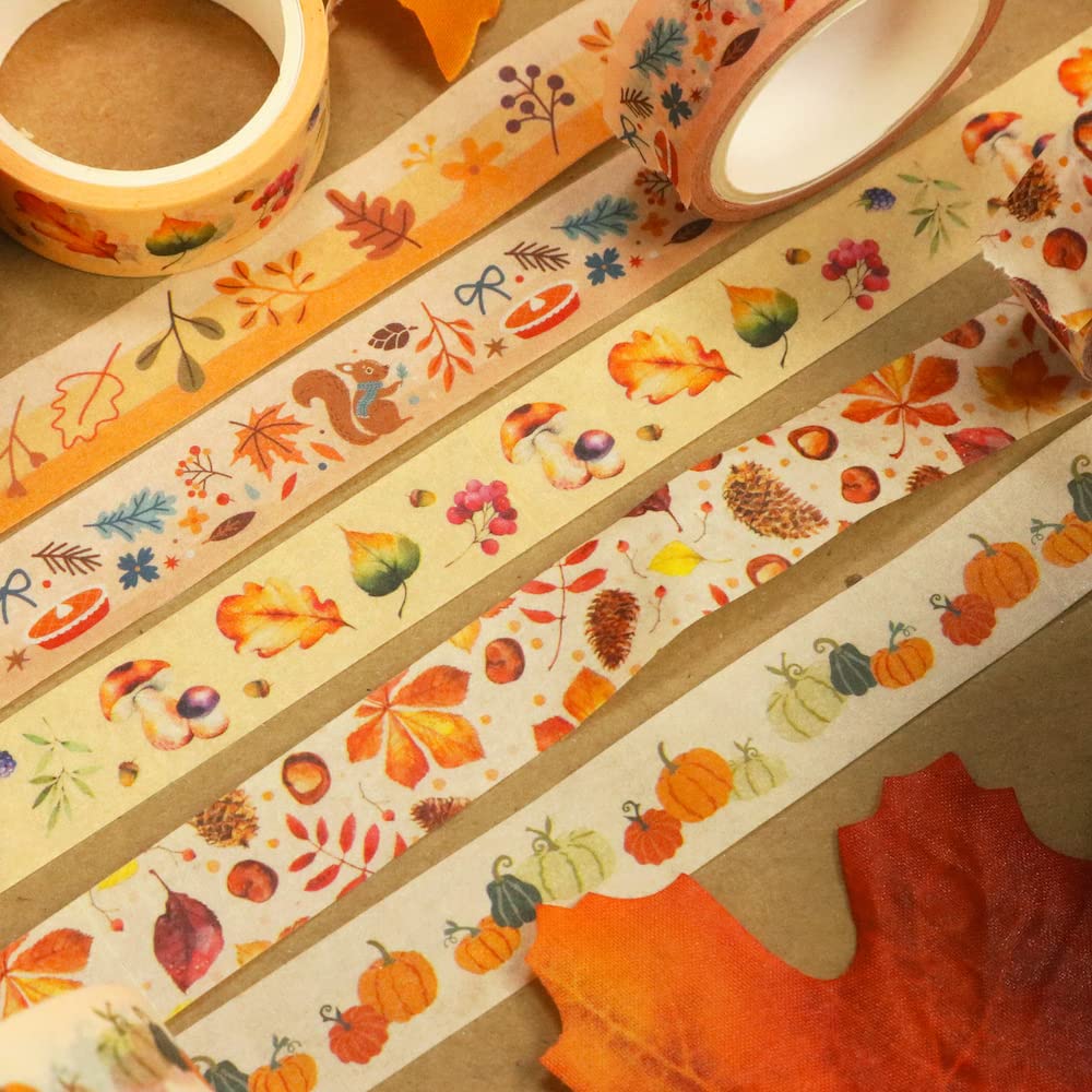YUBBAEX 10 Rolls Four Seasons Washi Tape Set Yellow Leaves & Flowers Masking Decorative Tapes