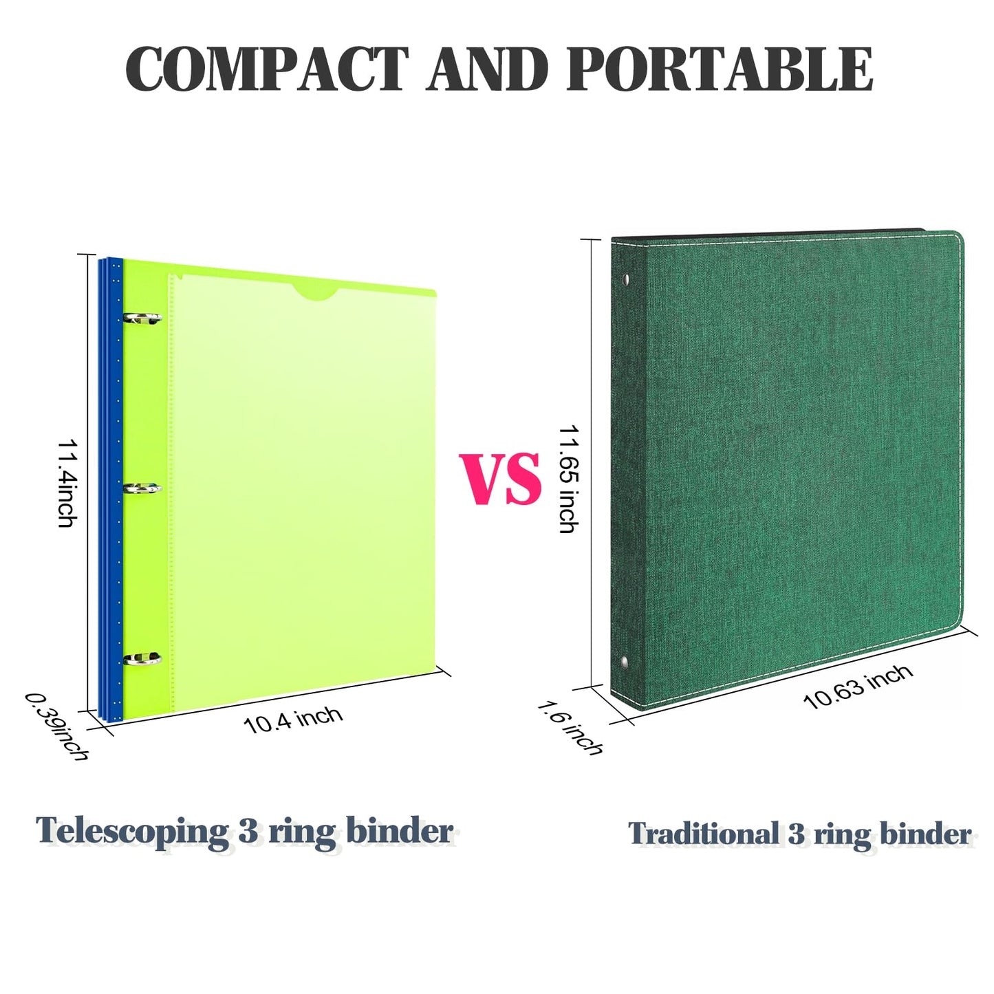 INFUN 1 Inch Telescoping 3 Ring Binder - 4PCS, Flexible Round Binder with Customizable Front Cover
