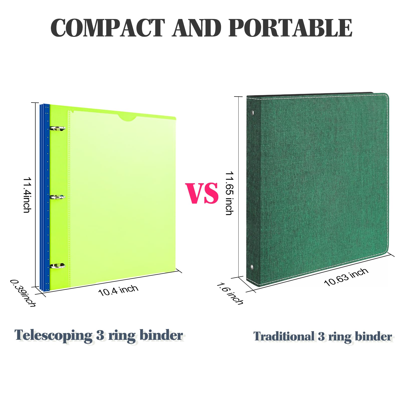 INFUN 1 Inch Telescoping 3 Ring Binder - 4PCS, Flexible Round Binder with Customizable Front Cover