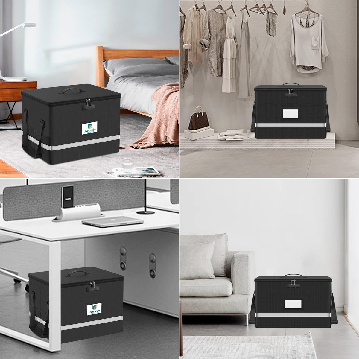 ZOOPIP Fireproof File Box with Lock, 5200℉ Document Organizer, Black