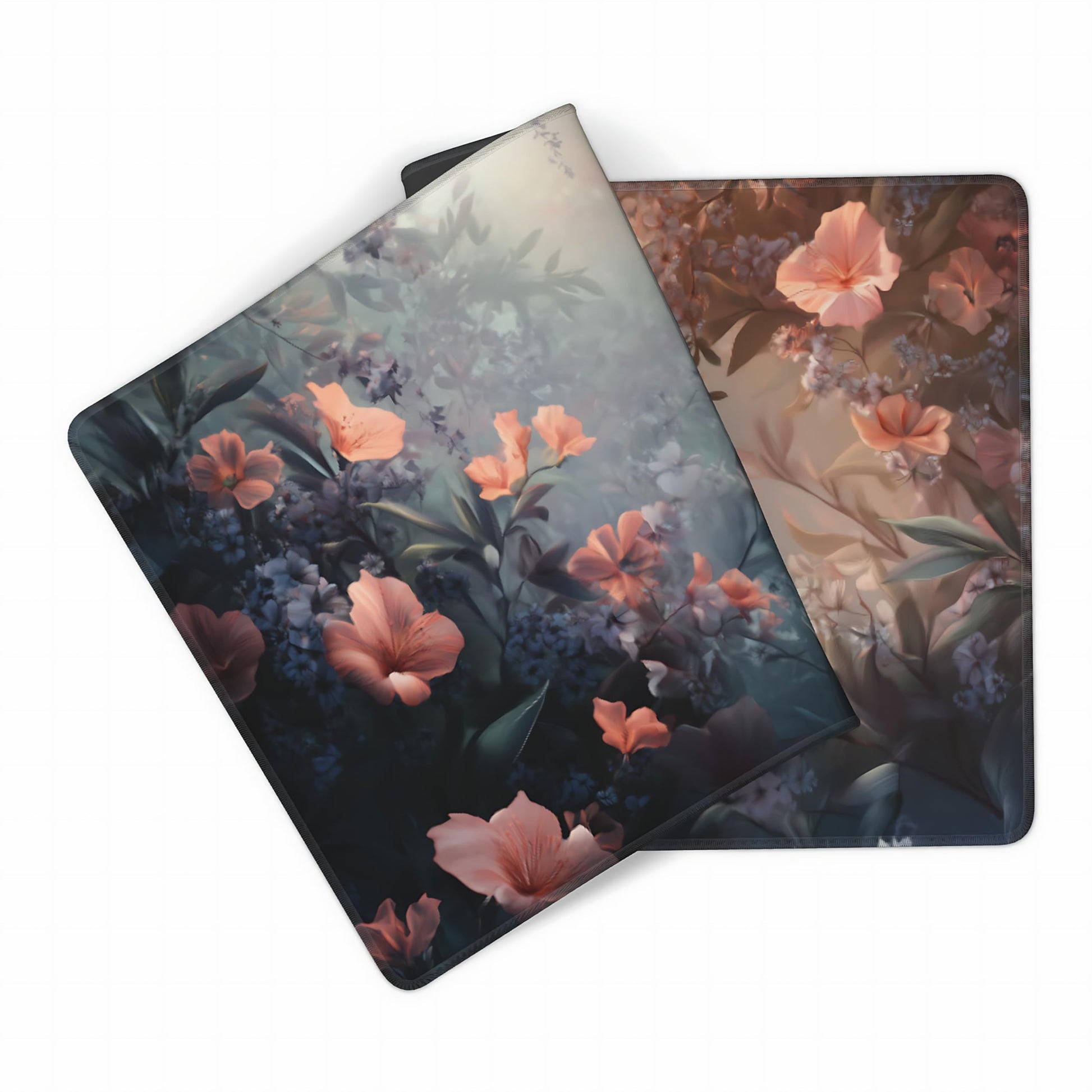 Cute Floral Aesthetic Azalea Gaming Mouse Pad, Ink Blue Red Dreamy Desk Mat with Anti-Slip Base &