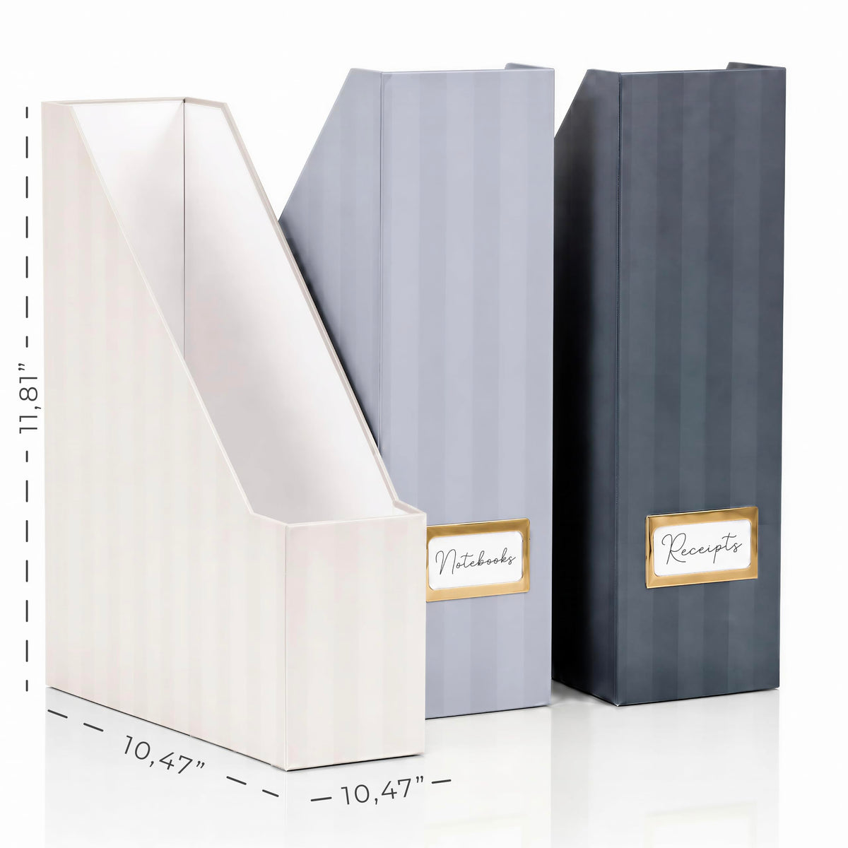 Beautiful Magazine Holder Set of 3 - Sturdy File Holder for Desk or Shelves