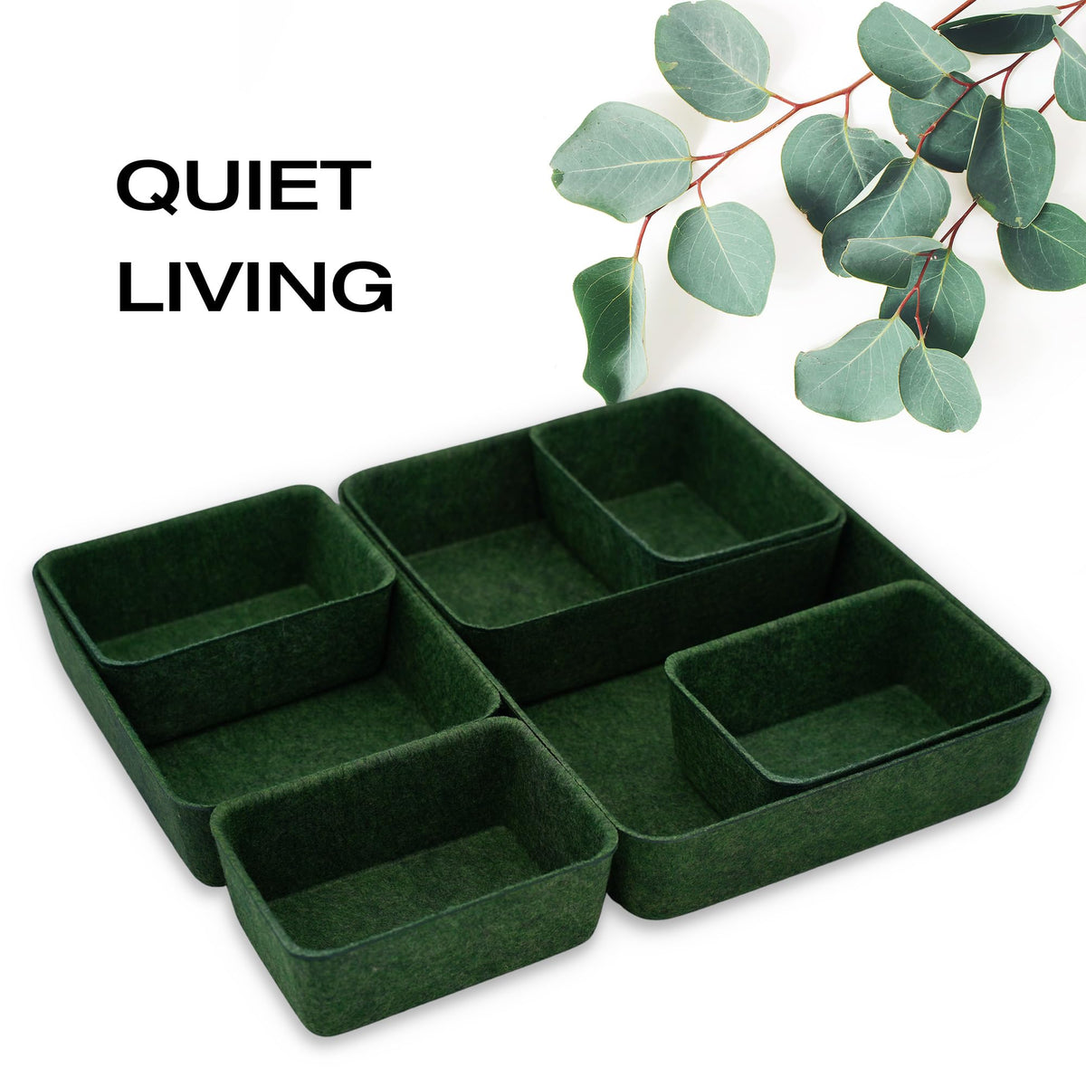 Welaxy 7-Piece Felt Drawer Organizer Bins, Dividers Tray Set, Forest Green