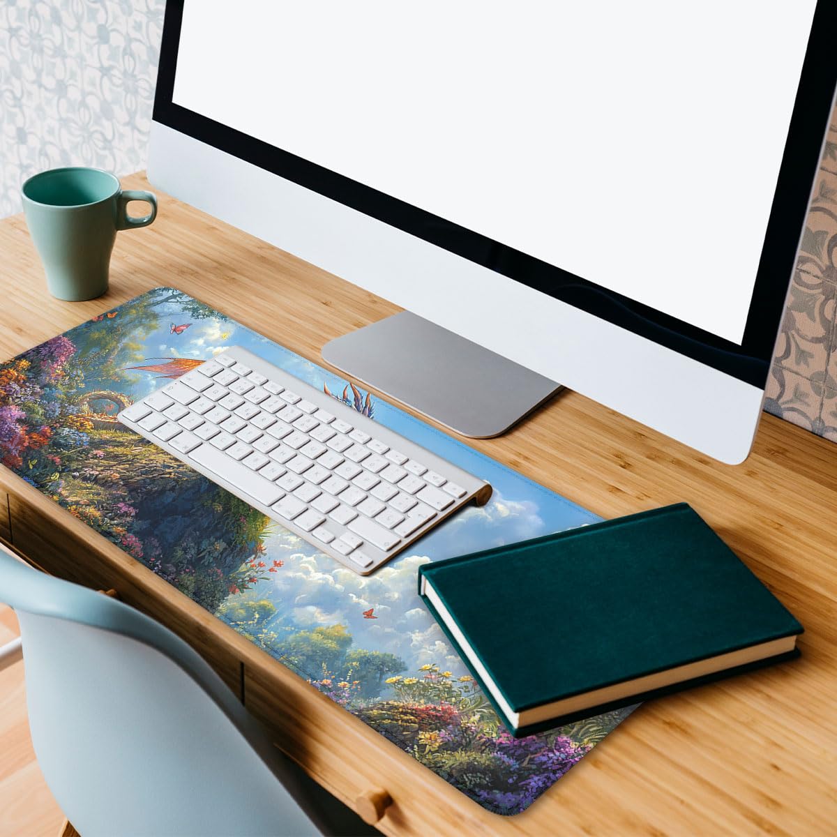 Fantasy Dragon Desk Pad Mouse Pad Forest Colorful Butterfly Flower Mousepad XL Large Gaming Mouse