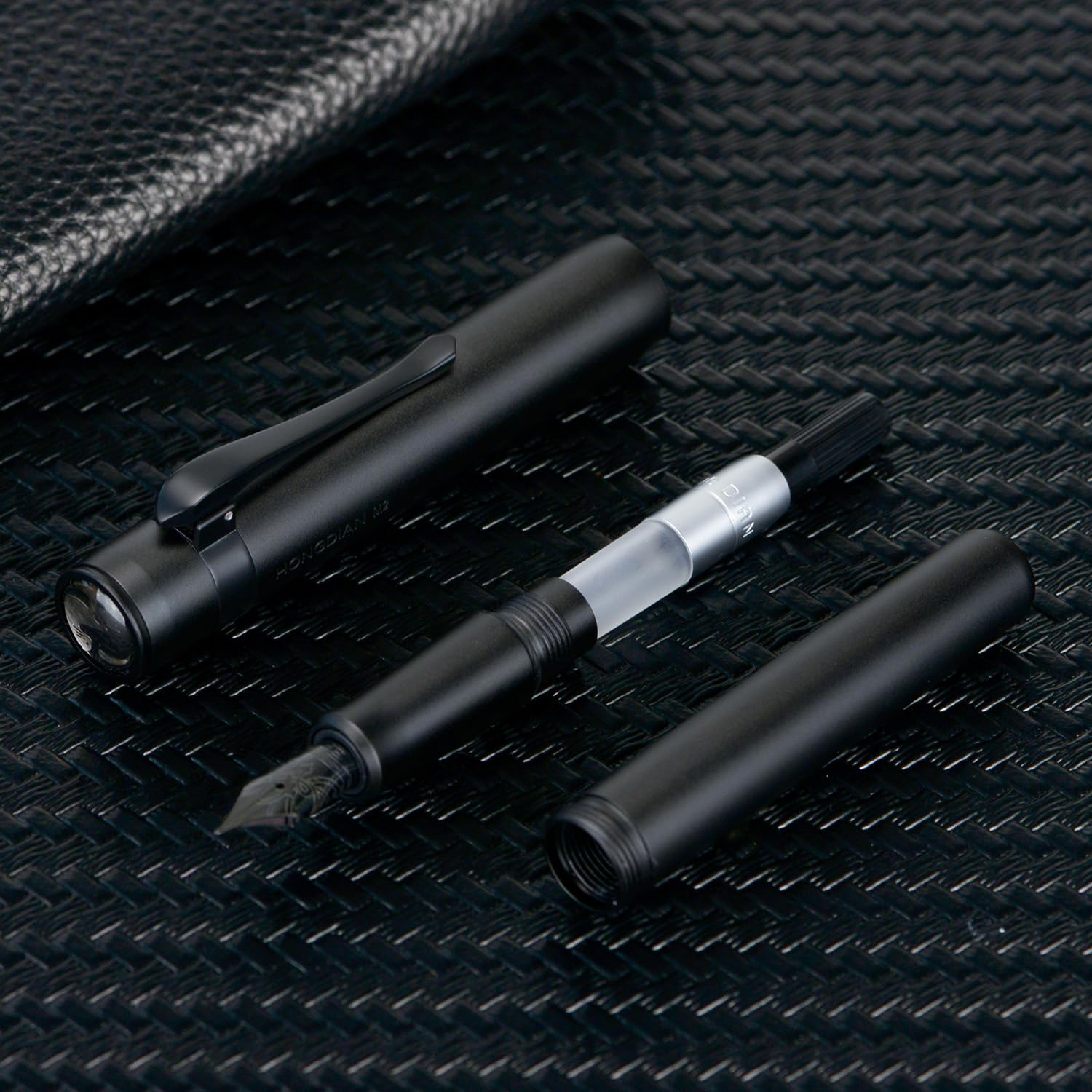 HONG DIAN M2 Mini Fountain Pen with Extra Fine Soft Nib, Sleek Shape Aluminium Short Pocket Travel