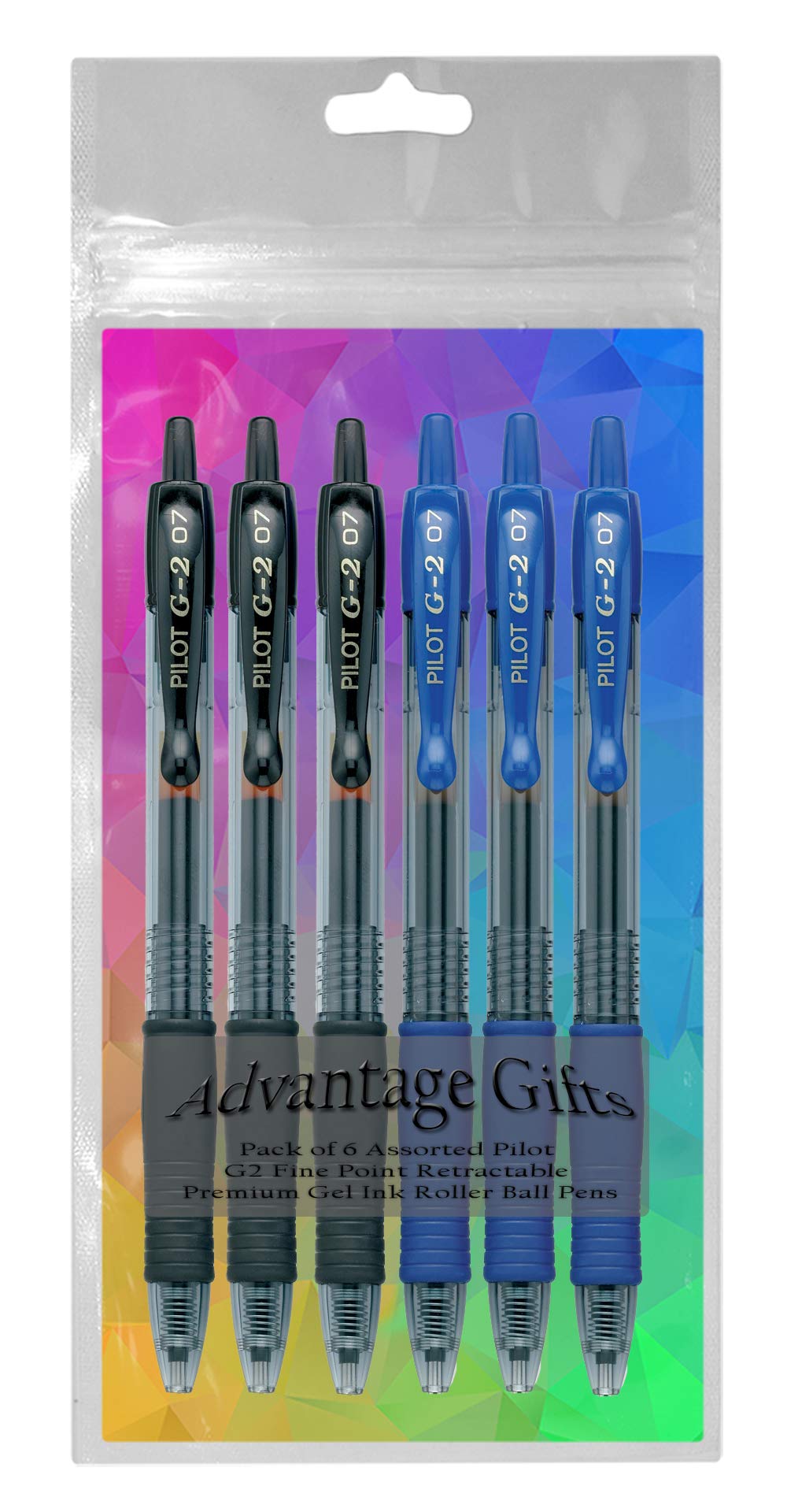Pilot G2 Retractable Premium Gel Pens (6-pk), Fine Point, Black/Blue Ink, Refillable & Comfort Grip