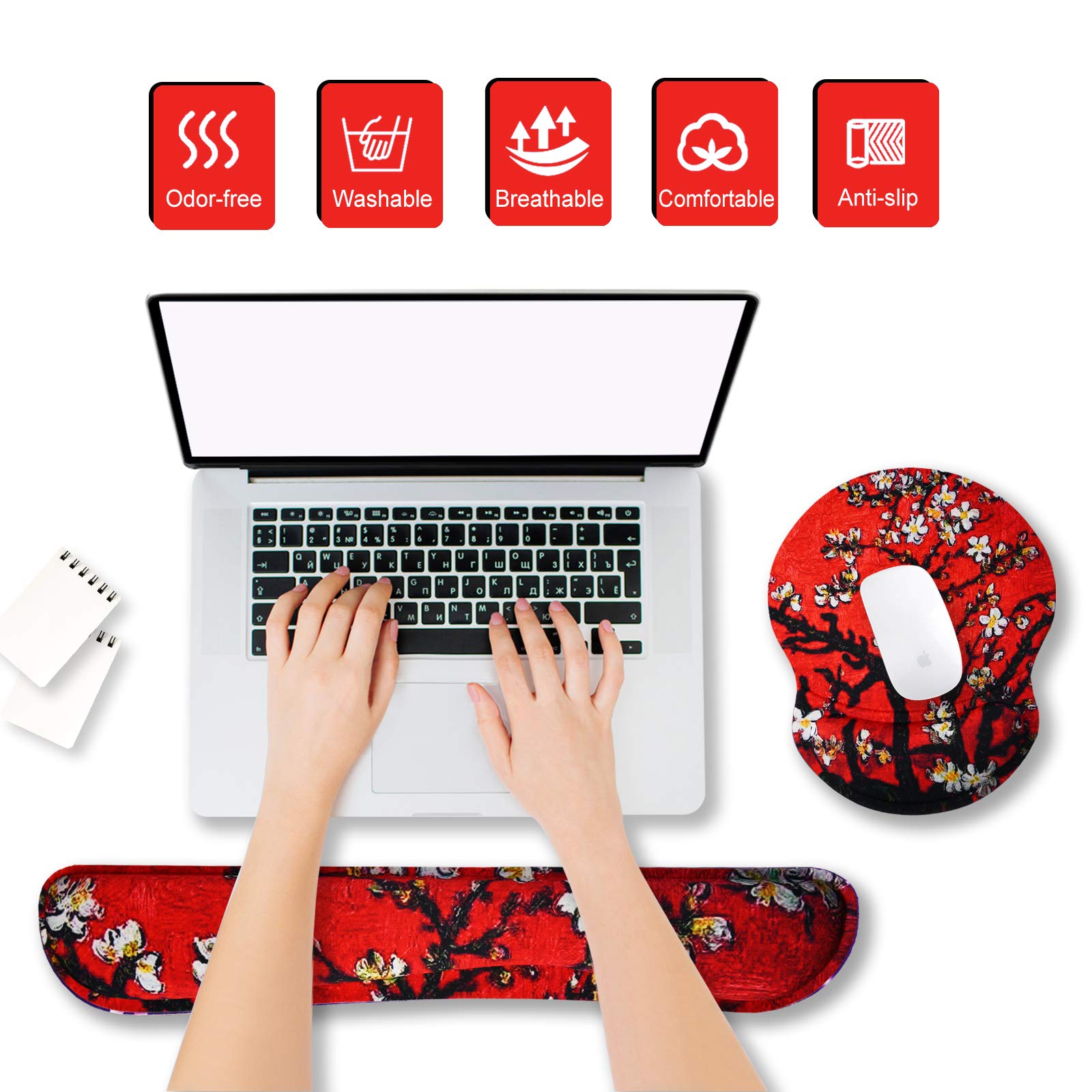 ArtSo Upgraded Wrist Rest Support for Mouse Pad & Keyboard, Ergonomic Gel Mousepad Non-Slip Rubber