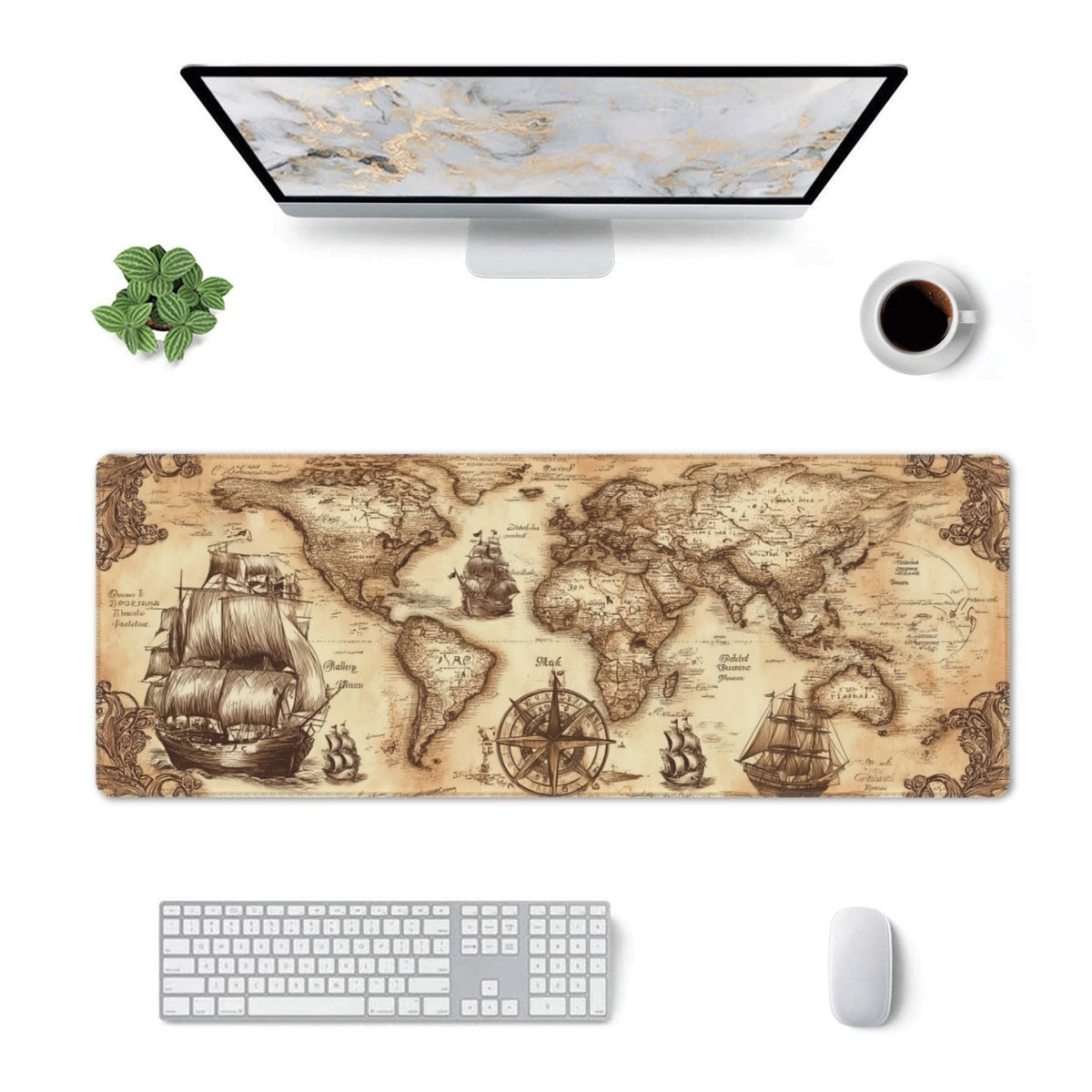 Nautical Compass Mouse Pad Extended Large Gaming Mouse Pad XL Stitched Edges for Gamer Home Office