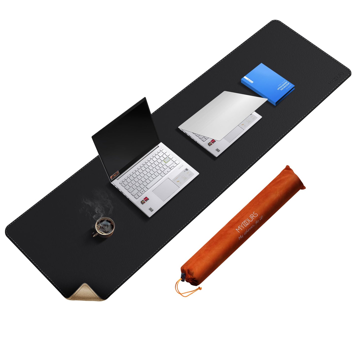 Mydours Extra Long 63" x 19.7" Desk Mat, PU Leather & Cork Mouse Pad, Black
