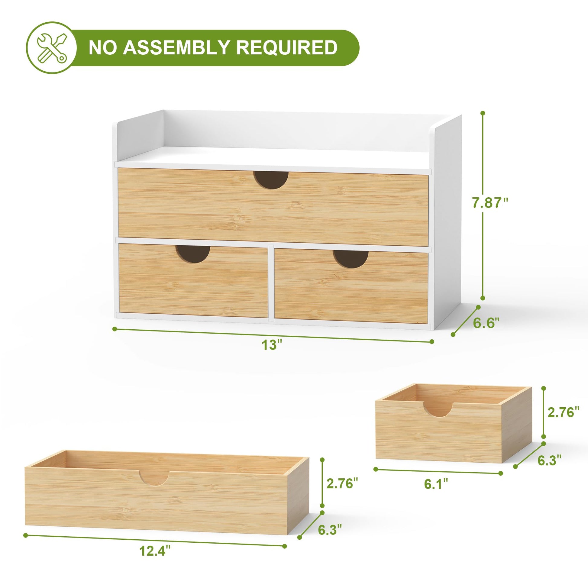 Bamboo Desk Organizer with Drawers, Desktop Storage for Office Supplies