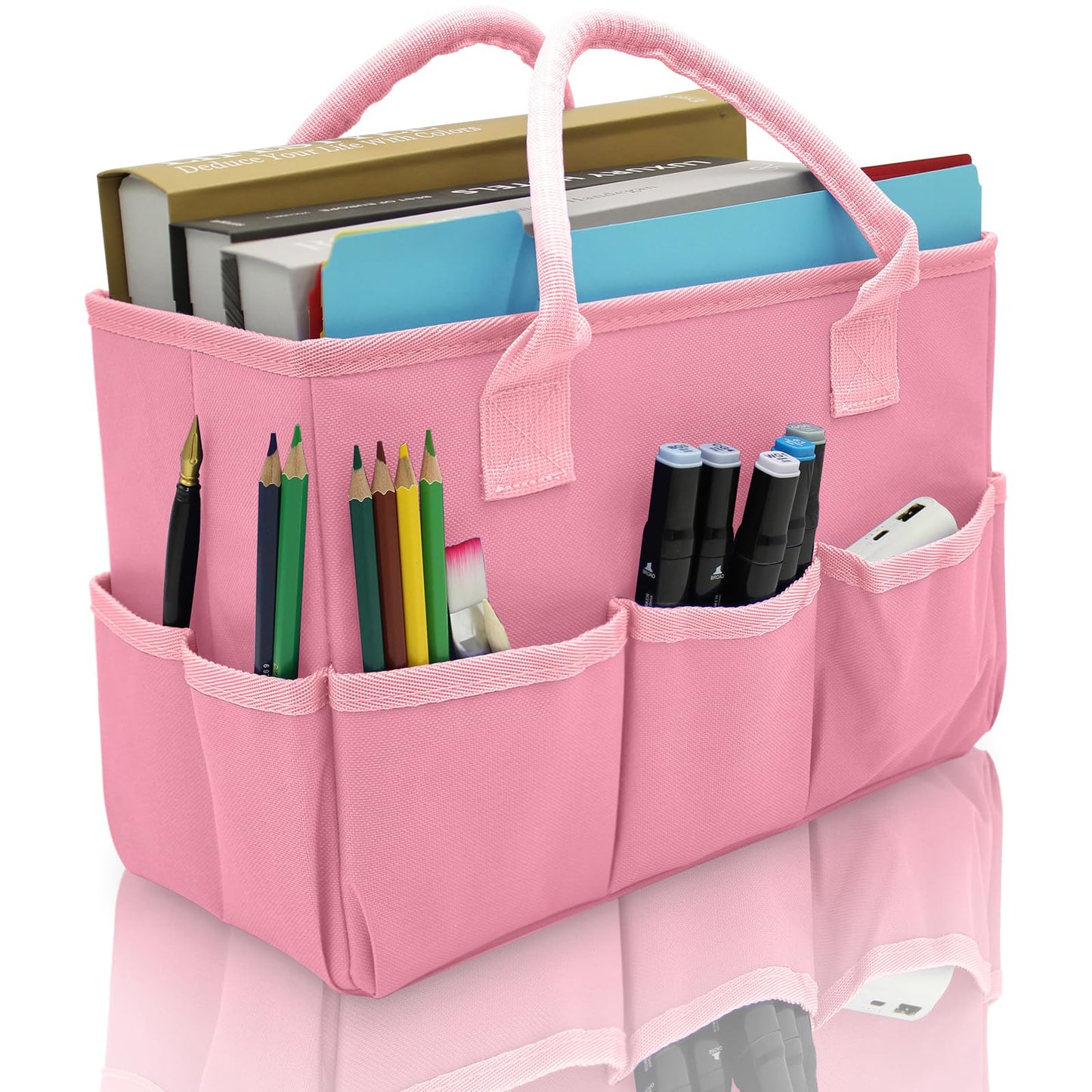 Cupohus Art Organizer Craft Storage Tote Bag with Multiple Pockets (Pink)
