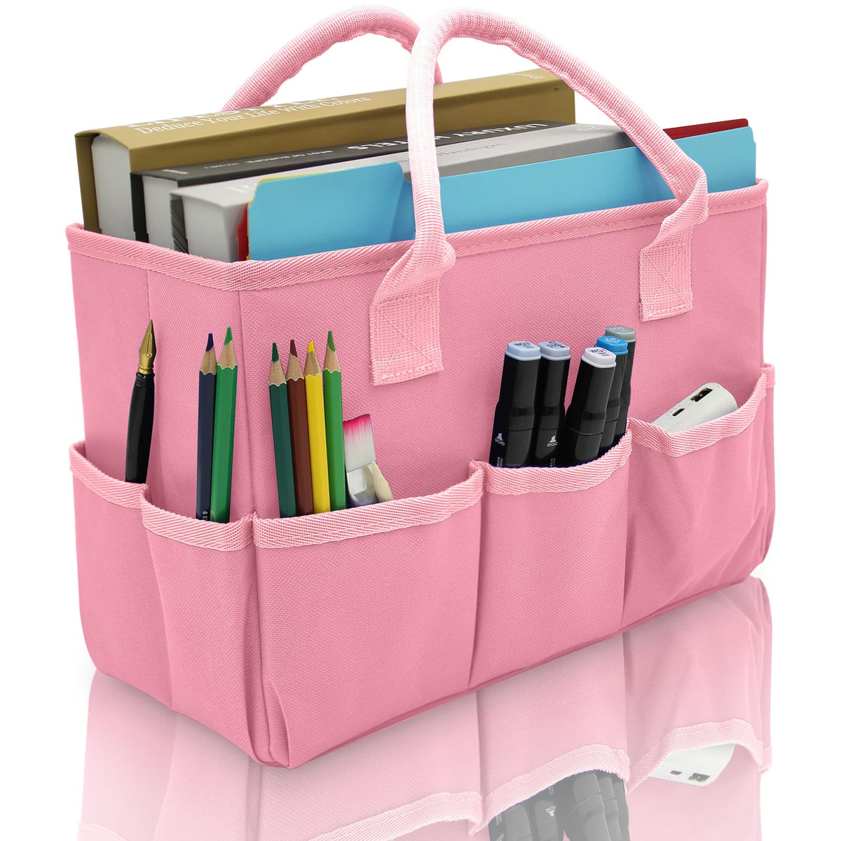 Cupohus Art Organizer Craft Storage Tote Bag with Multiple Pockets (Pink)