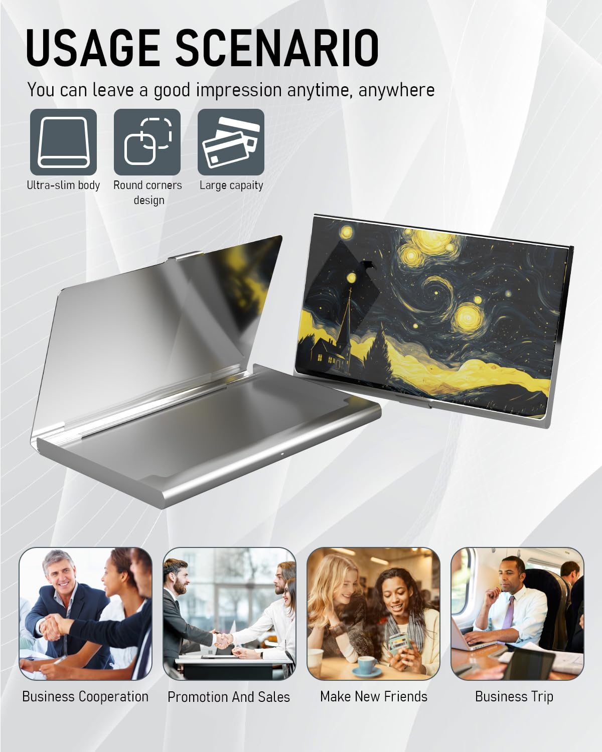 Weaninyiu Business Card Metal Slim Organizer, Professional Stainless Steel Square Pocket Wallet for