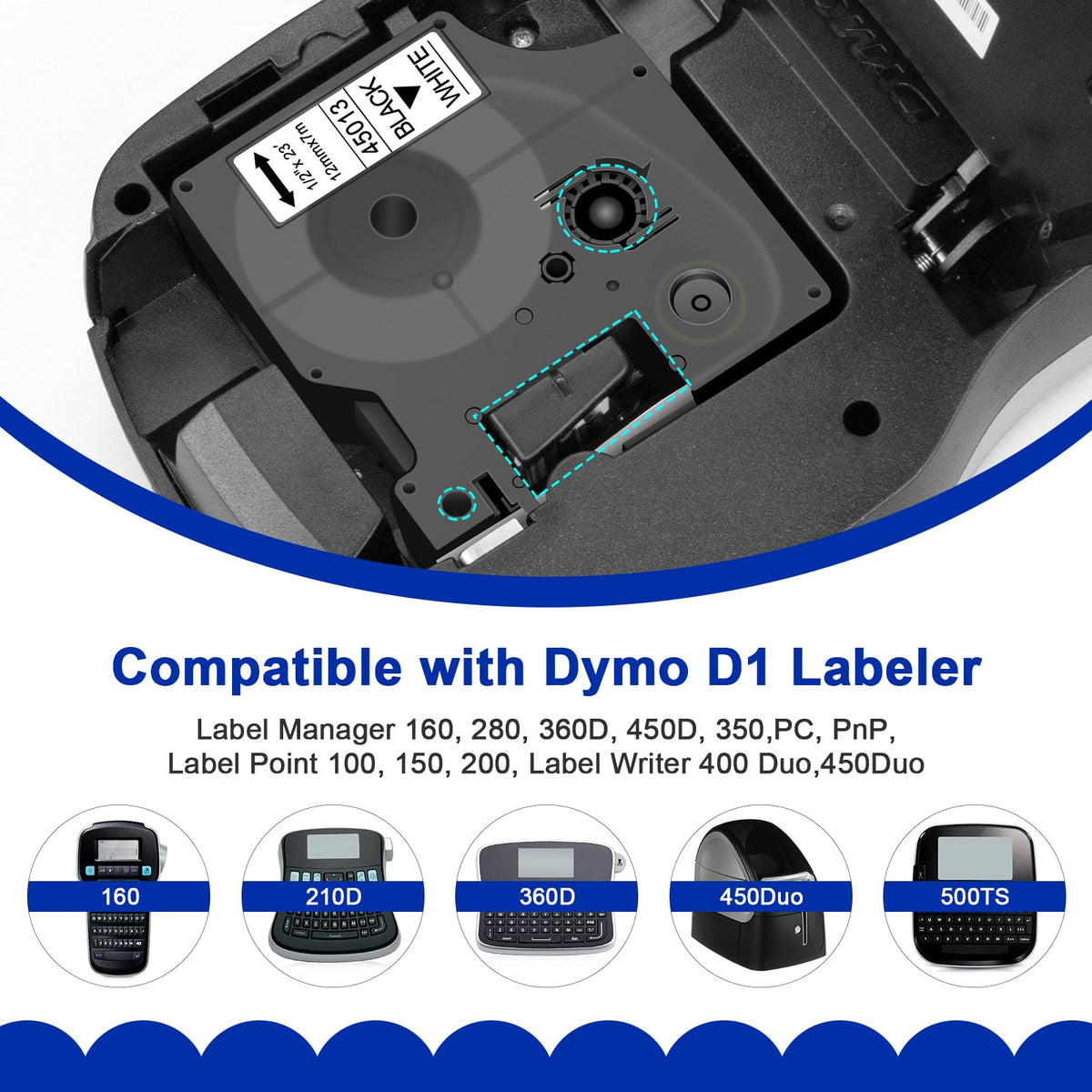 Compatible with DYMO D1 Label Maker Refill 45013 Label Tape 12mm