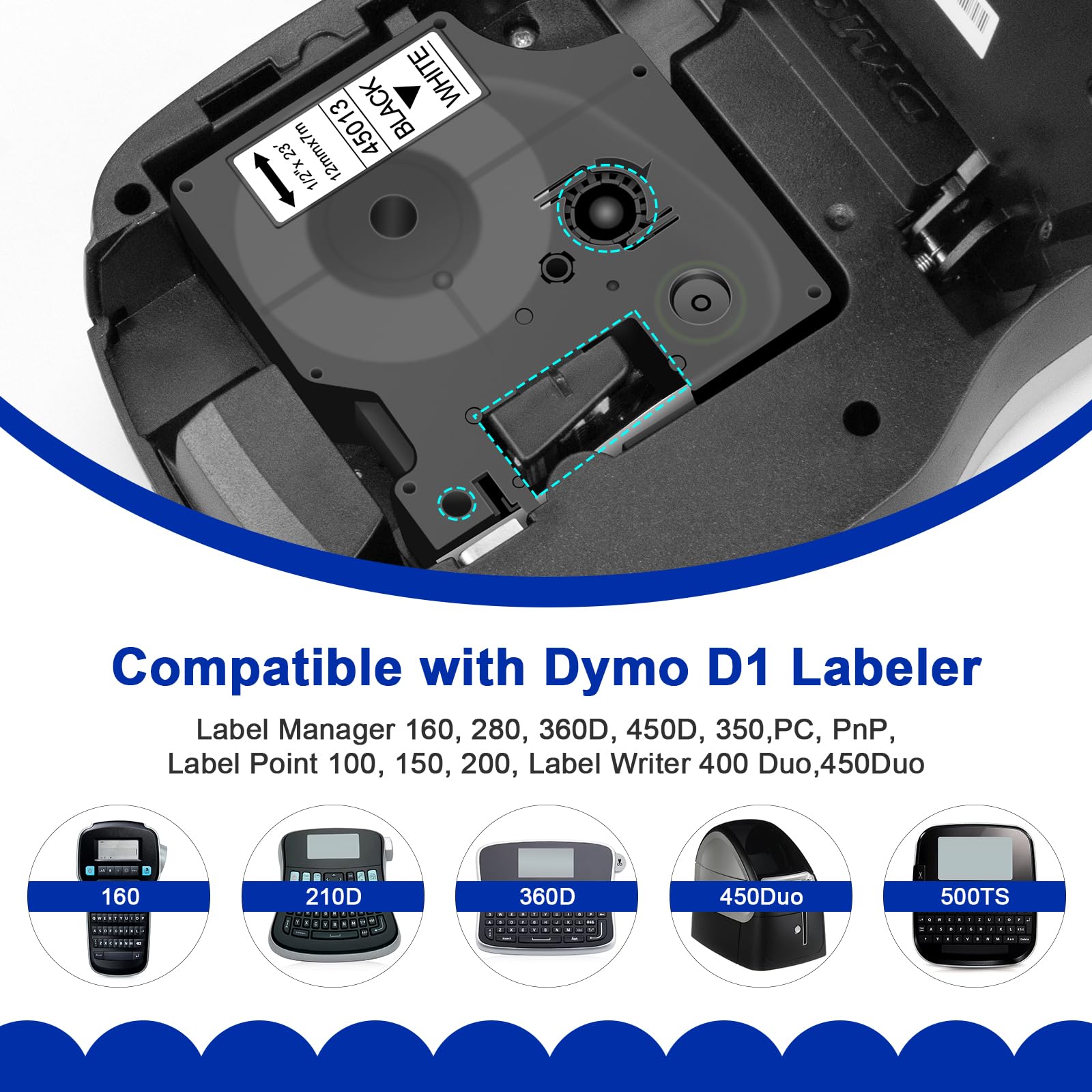 Compatible with DYMO D1 Label Maker Refill 45013 Label Tape 12mm
