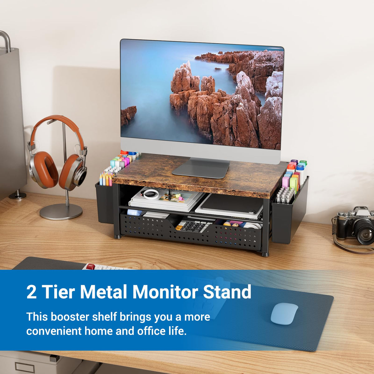 Gugsey Monitor Riser, Laptop Stand for Desk, Office Desk Organizer and Accessories, Computer