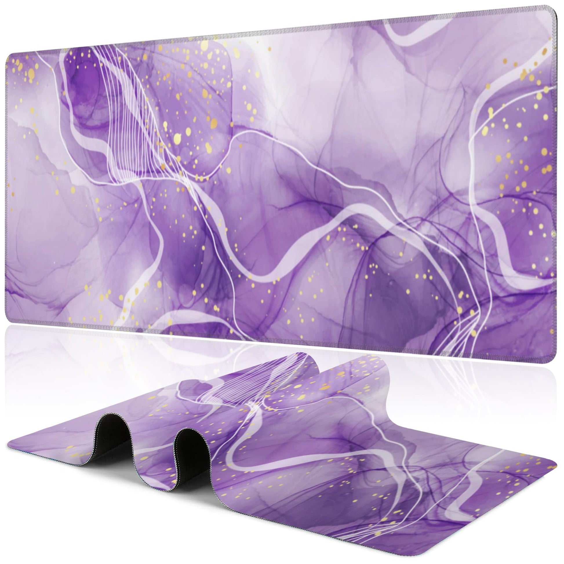 Watercolor Purple Marble Desk Mat,Large Violet Marble Texture Gaming Keyboard Mouse Pad,Non-Slip