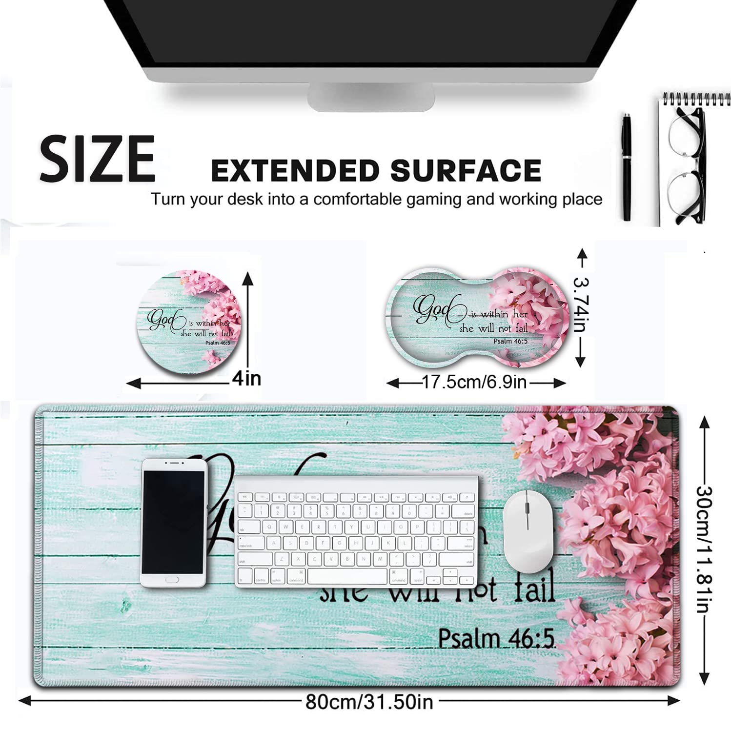 Large Mouse Pad, Extended Office Desk Pad, 31.5x11.8in, Ergonomic Memory Foam Mouse Wrist Rest