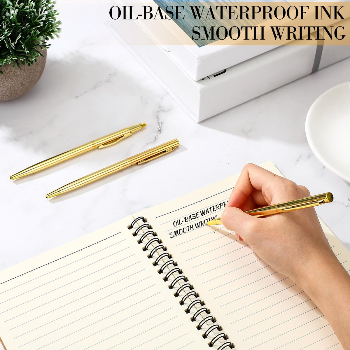Fuutreo 150 Pack Gold Pens Bulk Metal Slim Ballpoint Retractable Black Ink
