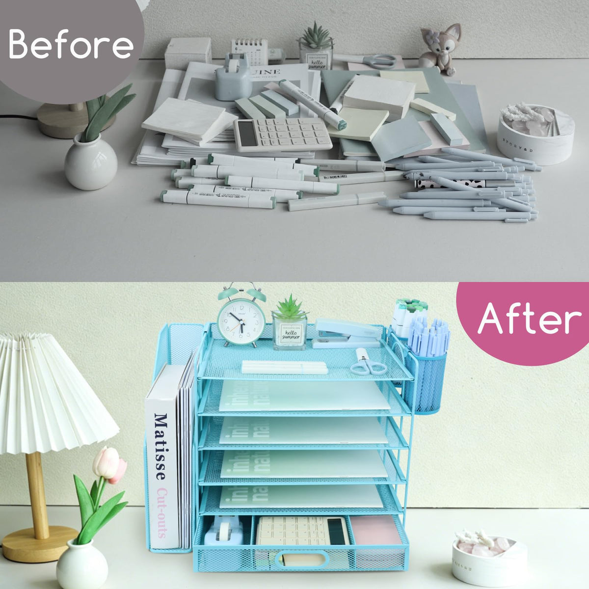 ideallife Desk Organizers and Accessories with File Holder, 6-Tier Paper Letter Tray Organiser with