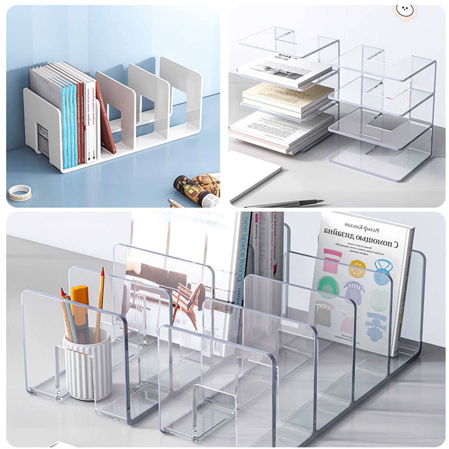 Zhousensen 2PCS Acrylic File Organizer for Desk, Desktop Document/Mail Organizer, 4 Compartments