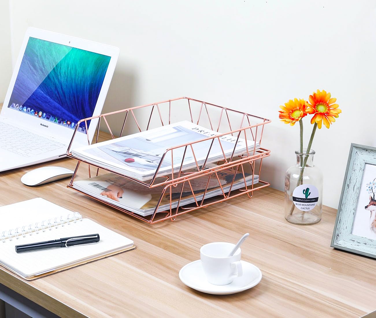 PAG-Mass Set of 2 Office Supplies Metal Stackable File Document Letter Tray Organizer for Desk