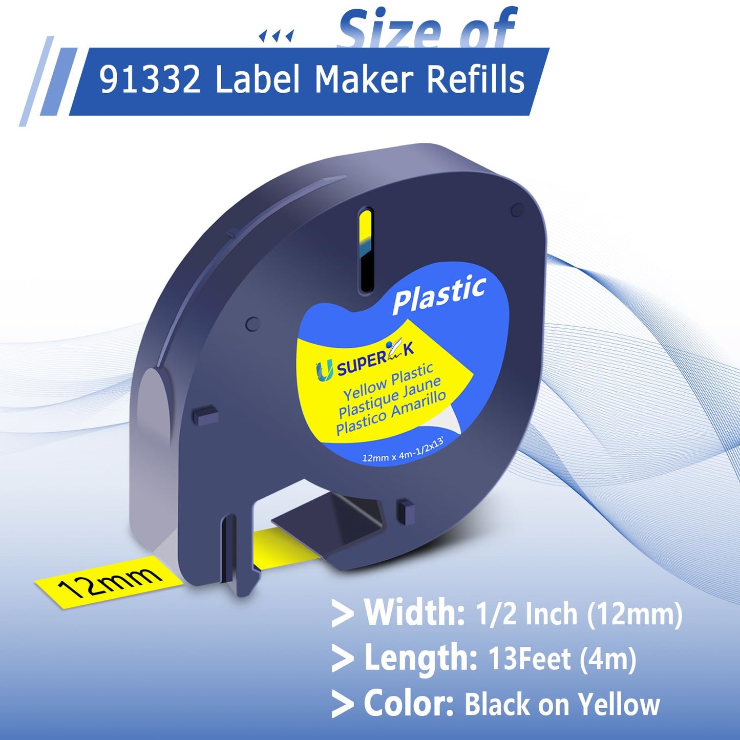 USUPERINK 6PK Compatible for Dymo LetraTag Refills 91202 91222 91332 59423 S0721620 Yellow Plastic