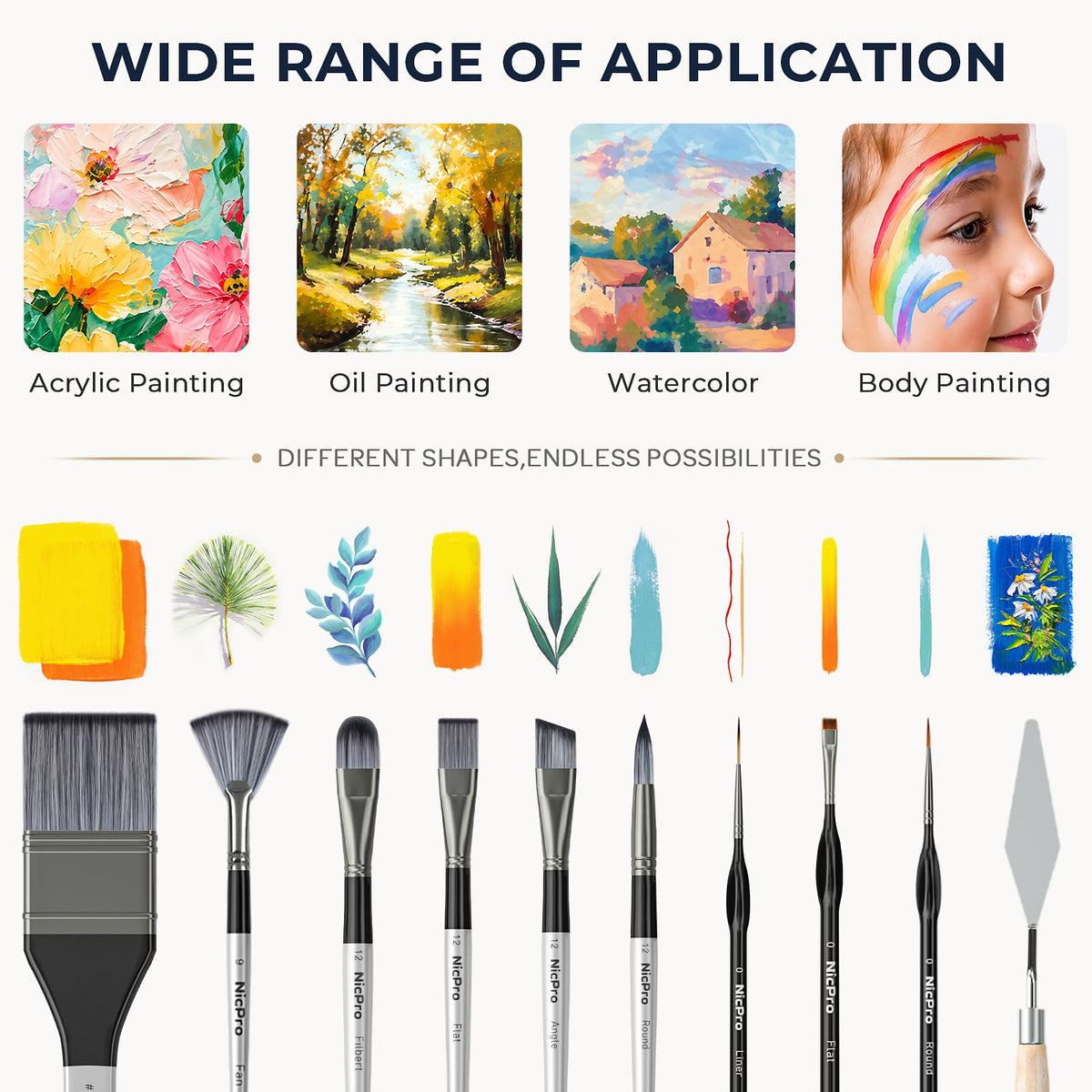 Nicpro 36pcs Paint Brush Set,Professional Paintbrushes for Acrylic Painting