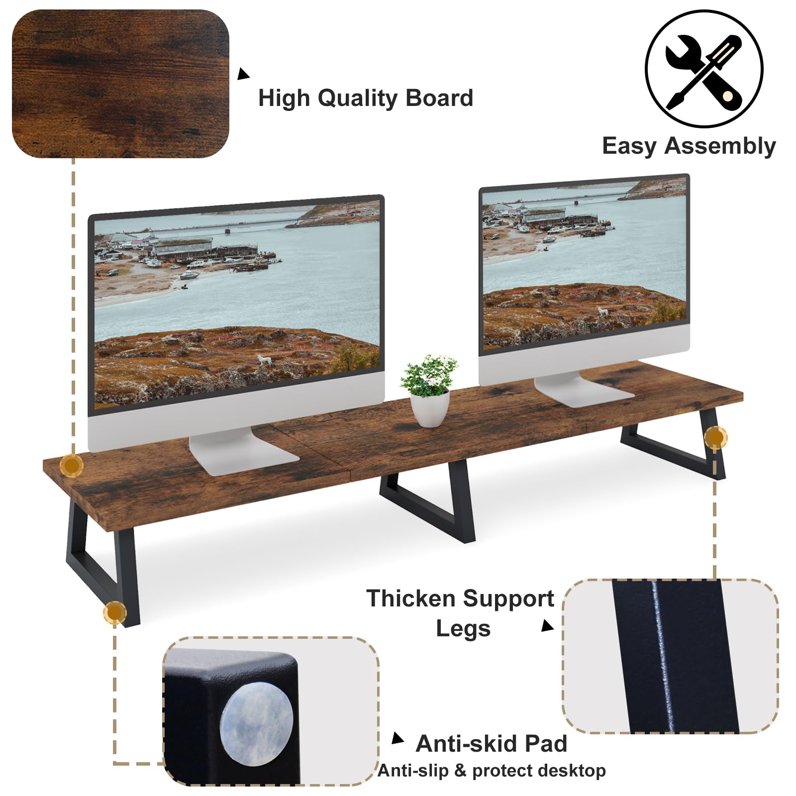 TEAMIX 42 inch Large Dual Monitor Stand Riser,TV Riser,Desk Shelf Organizer