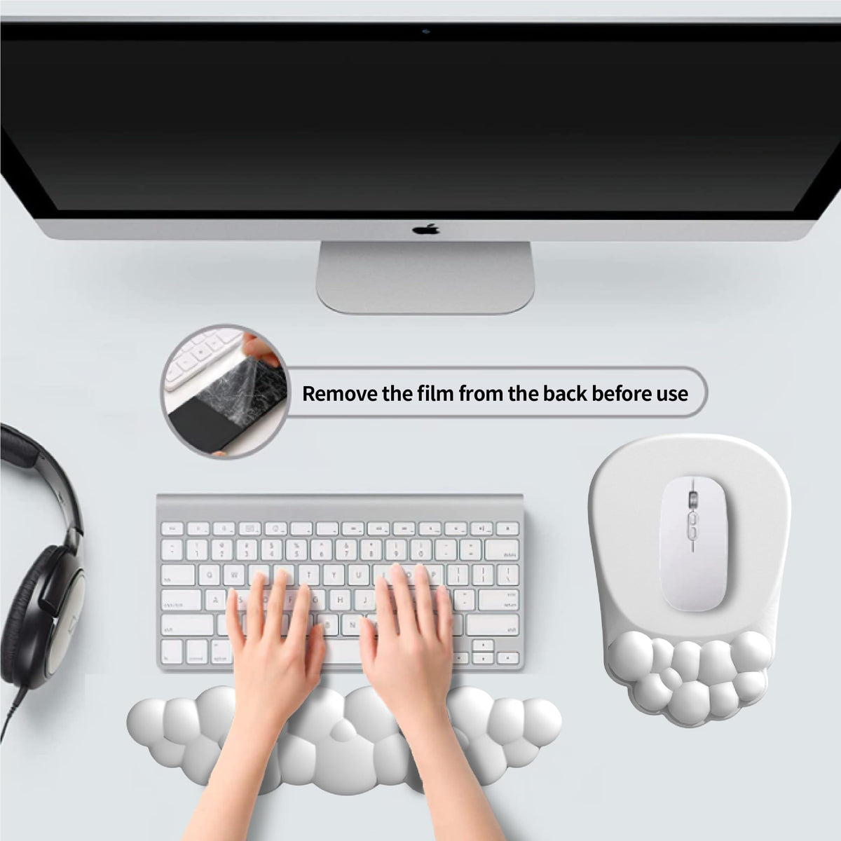 ANGKOYT Ergonomic Mouse Pad and Keyboard Rest, 2 in 1 Cloud Wrist Rest + Cloud Mouse Pad, Non-Slip