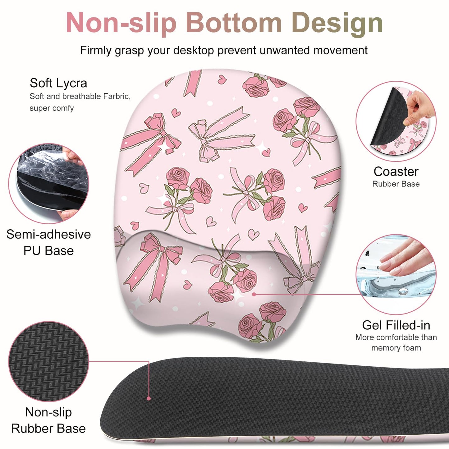 Pink Mouse Pad with Wrist Support 4 in1 Set, XXL Big Game Mousepad + Keyboard Wrist Rest + Mouse