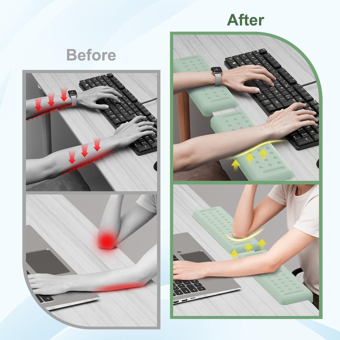 Leolee L-Shaped Desk Elbow Pads for Desk, Pale Green Memory Foam Arm Rest