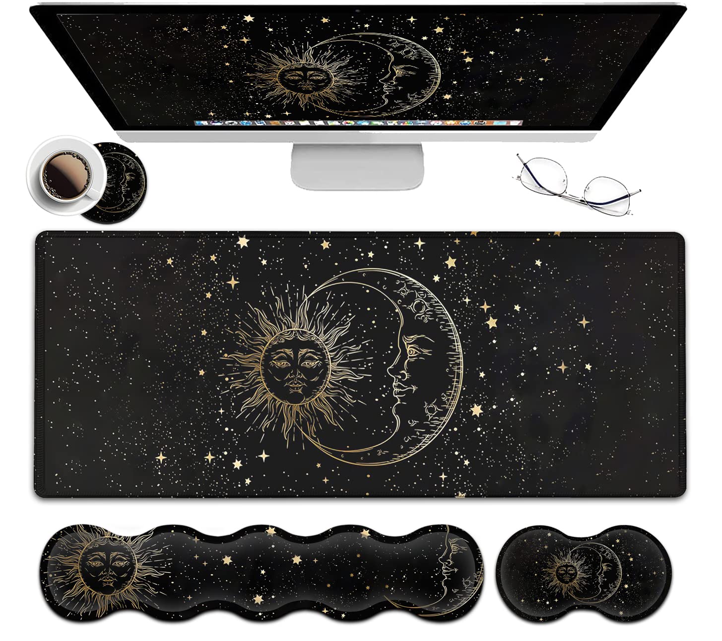 JVGFYNKL Extended Large Mouse Pad+Keyboard Wrist Rest Support , Ergonomic Memory Foam Wrist Rest
