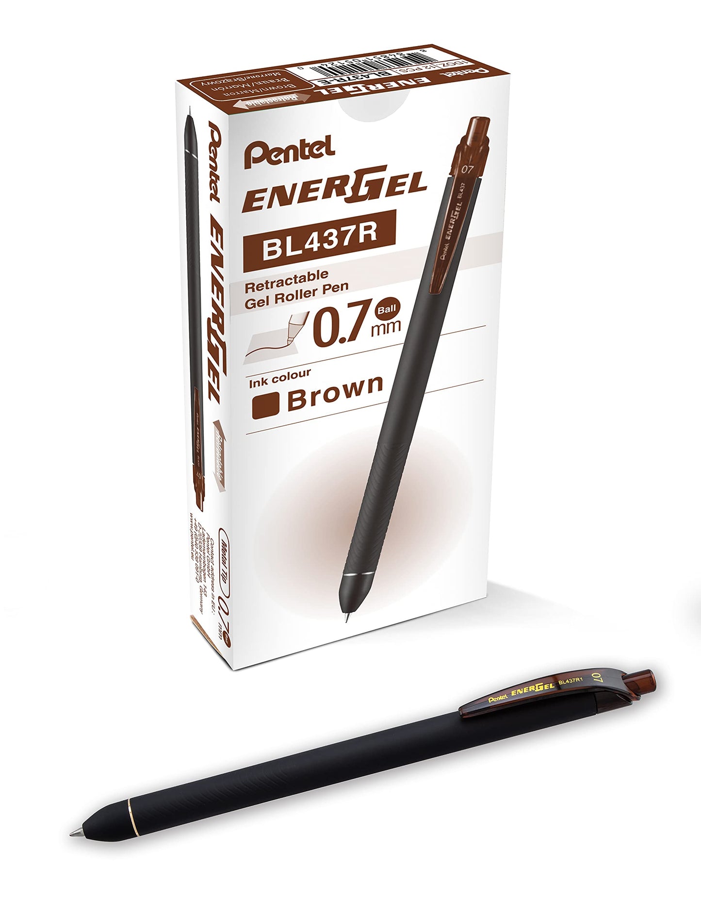 Pentel EnerGel Kuro Liquid Gel Pen, (0.7mm) Medium line, Brown Ink, 12 Pack (BL437R1-E)