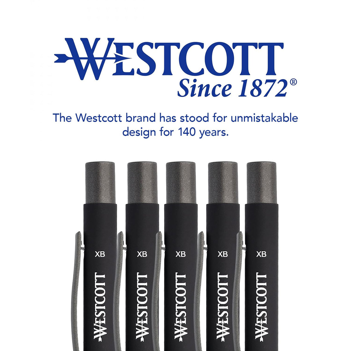 Westcott Premium Ballpoint Pen, Set of 5, Black Ballpoint Pens Made of Aluminium, Document Safe