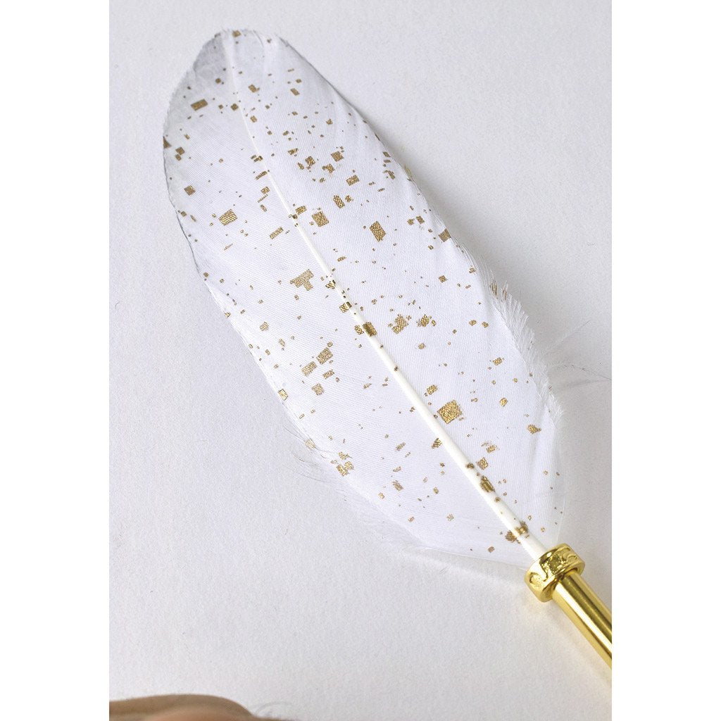 SPICE OF LIFE Feather Quill Pen & Stand Holder - Sparkling White - Ballpen Set, Office/School