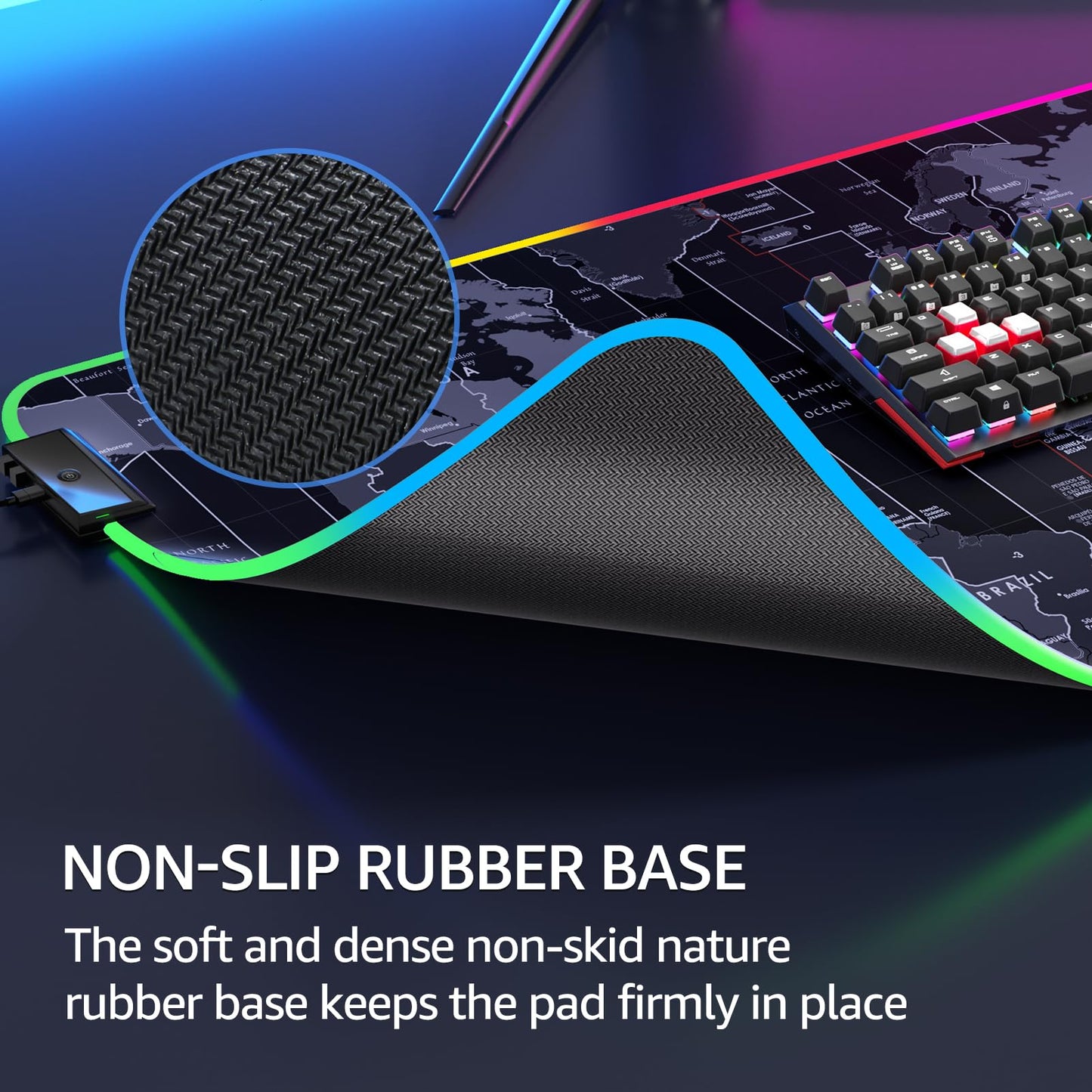 KTRIO RGB Large Gaming Mouse Pad, 31.5 x 15.7 in, RGB World Map, XXL