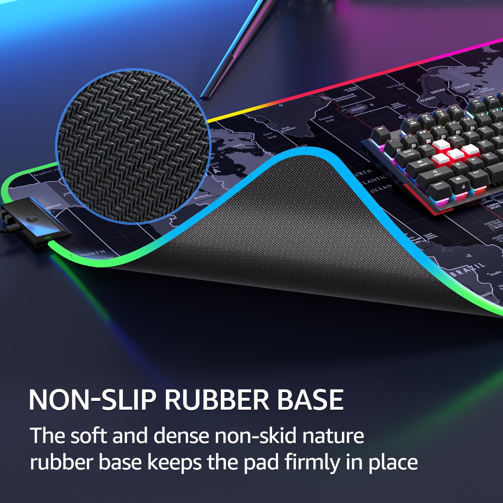 KTRIO RGB Large Gaming Mouse Pad, 31.5 x 15.7 in, RGB World Map, XXL
