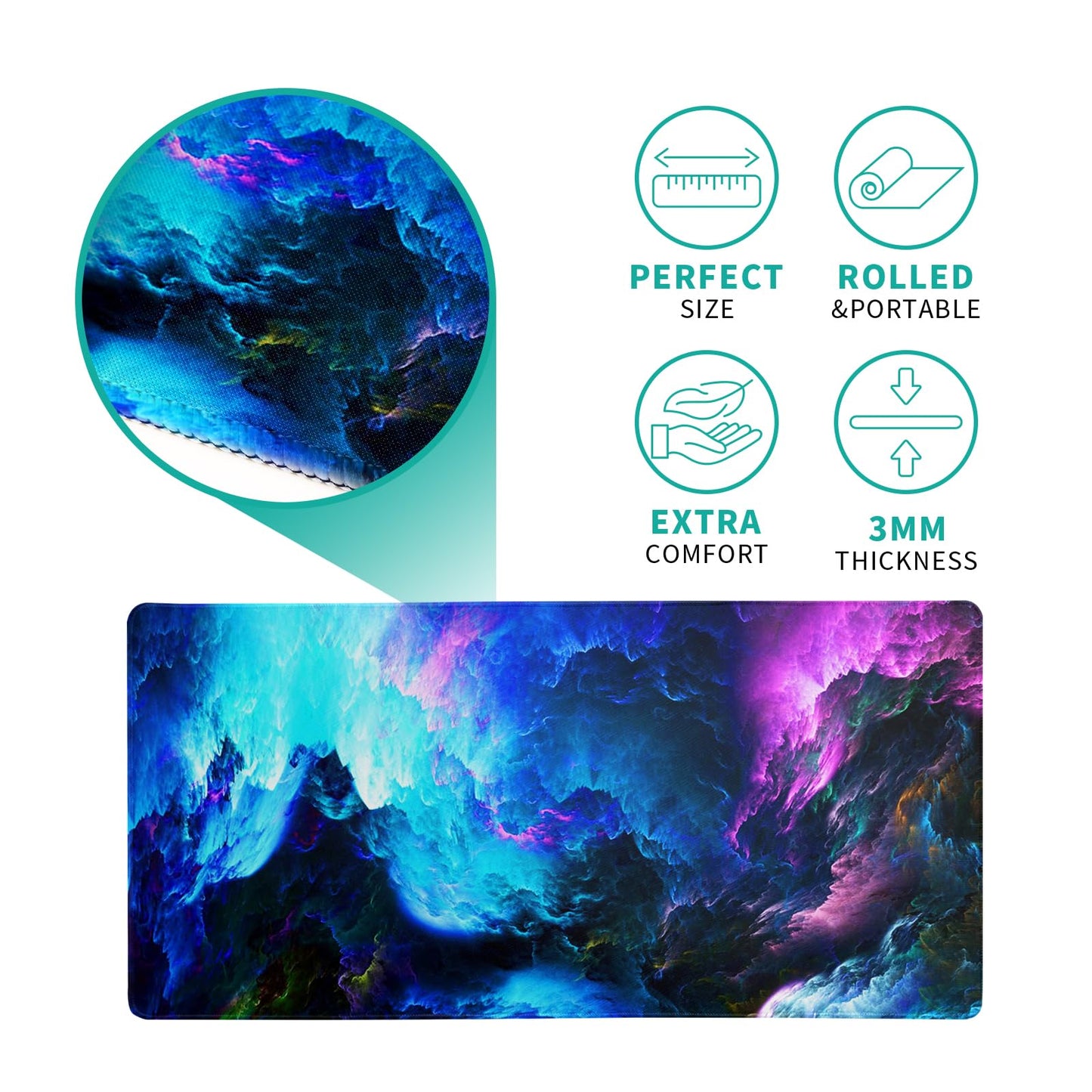Dazzling Galaxy Gaming Mouse Pad 27.6x11.8 Inch Blue Purple Galaxy Nebula Universe Space Large