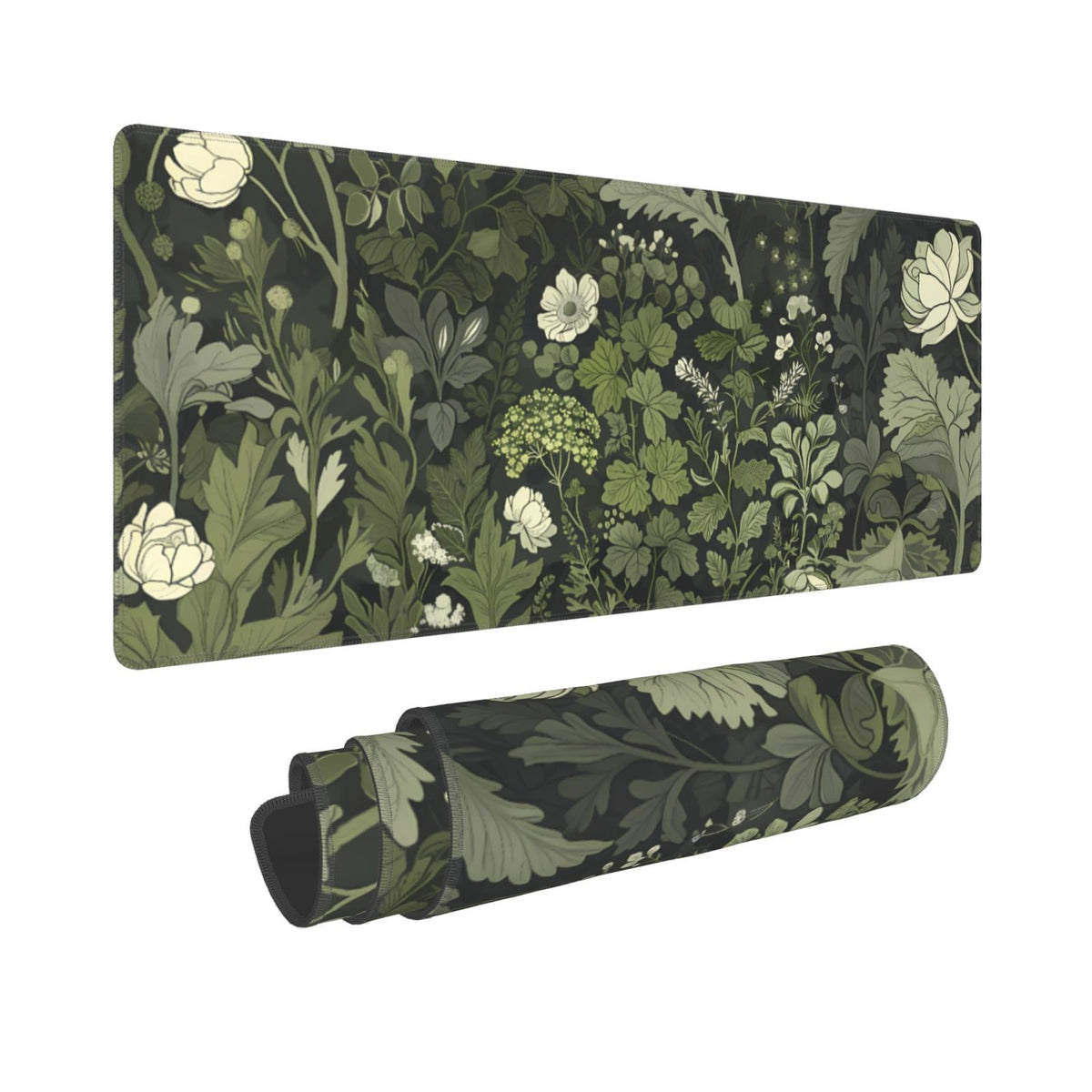 Sage Green Floral Mouse Pad XL 31.5 X 11.8 Inch Plant Flower Pattern Botanical Design Extended