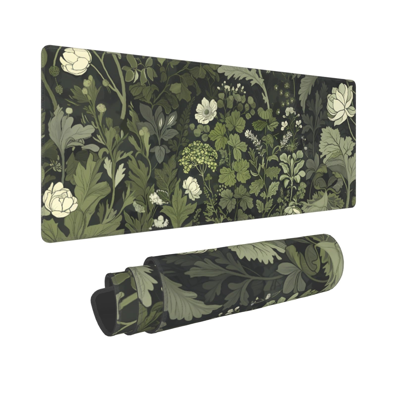 Sage Green Floral Mouse Pad XL 31.5 X 11.8 Inch Plant Flower Pattern Botanical Design Extended