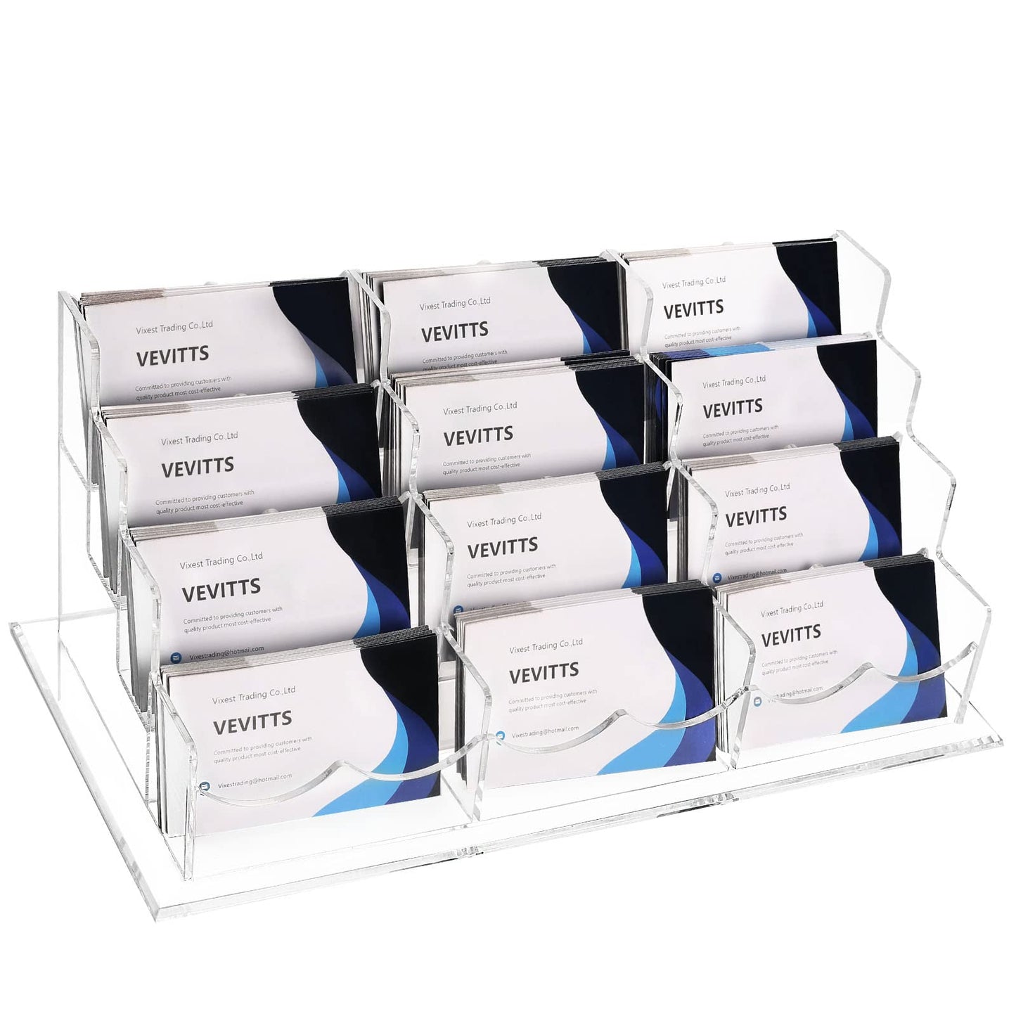 Vevitts Business Acrylic Card Holder Display for Desk, 12 Slots 4 Tiers Multiple-Clear Acrylic