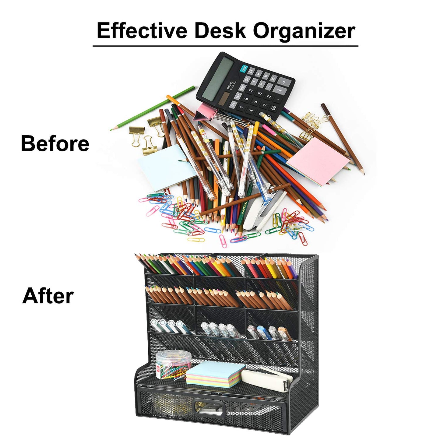 Marbrasse Mesh Pen Holder for Desk, Multi-Functional Pencil Organizer with Drawer, Desk Organizers