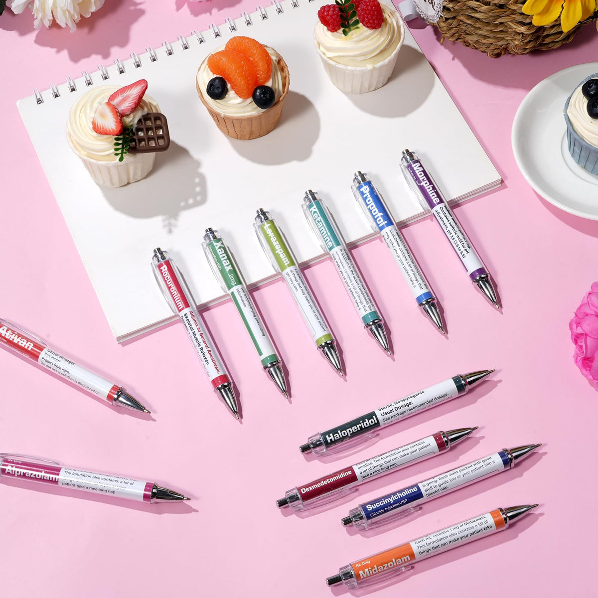 48 Pcs Pharmacy Pens Gifts for Nurse Pharmacist, Funny Drug Retractable Ballpoint Pens, Nurses Week