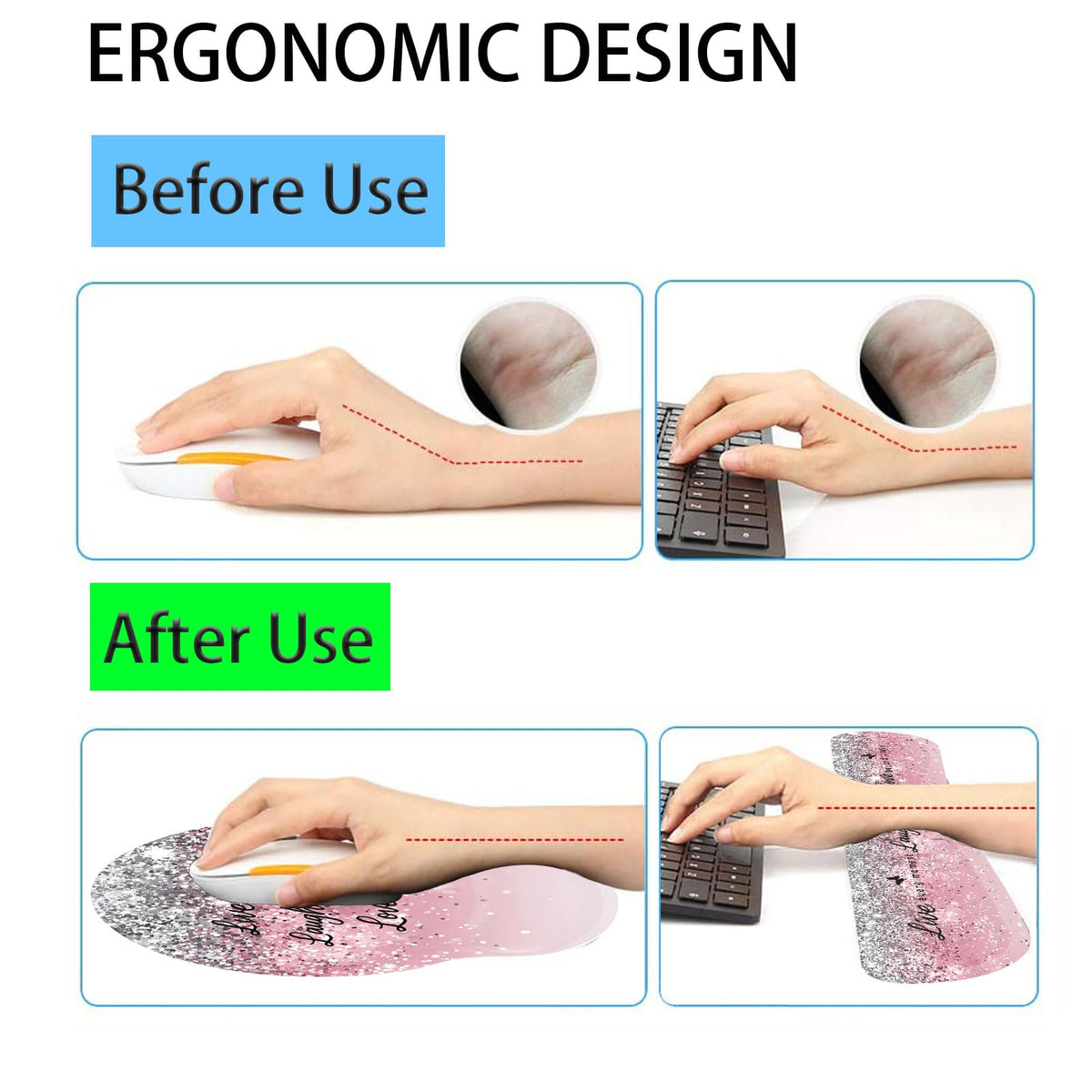 Keyboard Wrist Rest and Mouse Pad Wrist Support Set with Coasters,Ergonomic Gaming Mousepad for