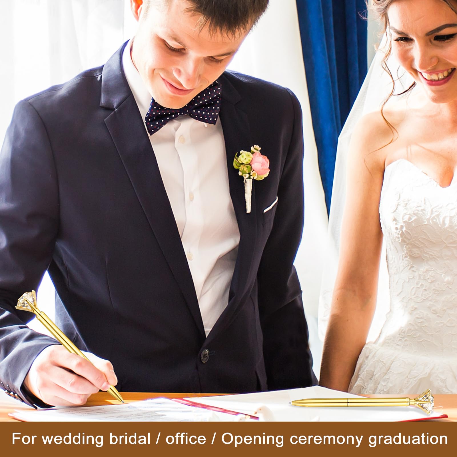 EVNEED 50 Pcs Diamond Pens with Crystal Bridal Shower Gifts Metal Bling Ballpoint Pens with Black