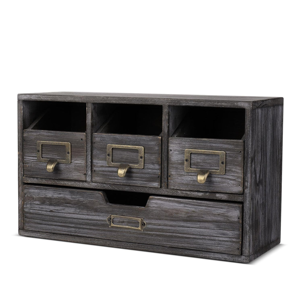 Flexzion Apothecary Cabinet with 4 Drawers - Vintage Rustic Wood Desktop Organizer for Home &