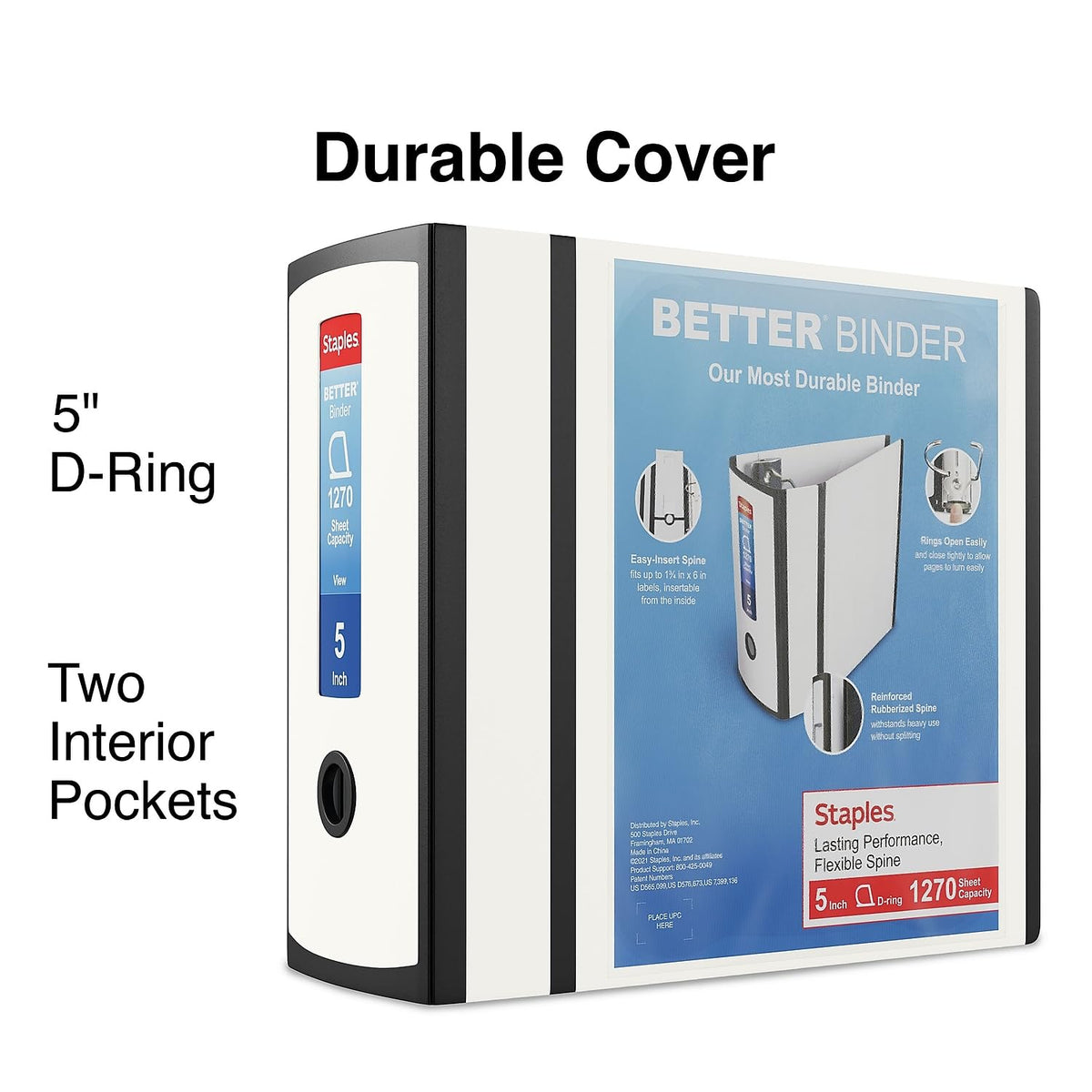 Staples Better 5-Inch D-Ring View Binder, Reinforced Spine