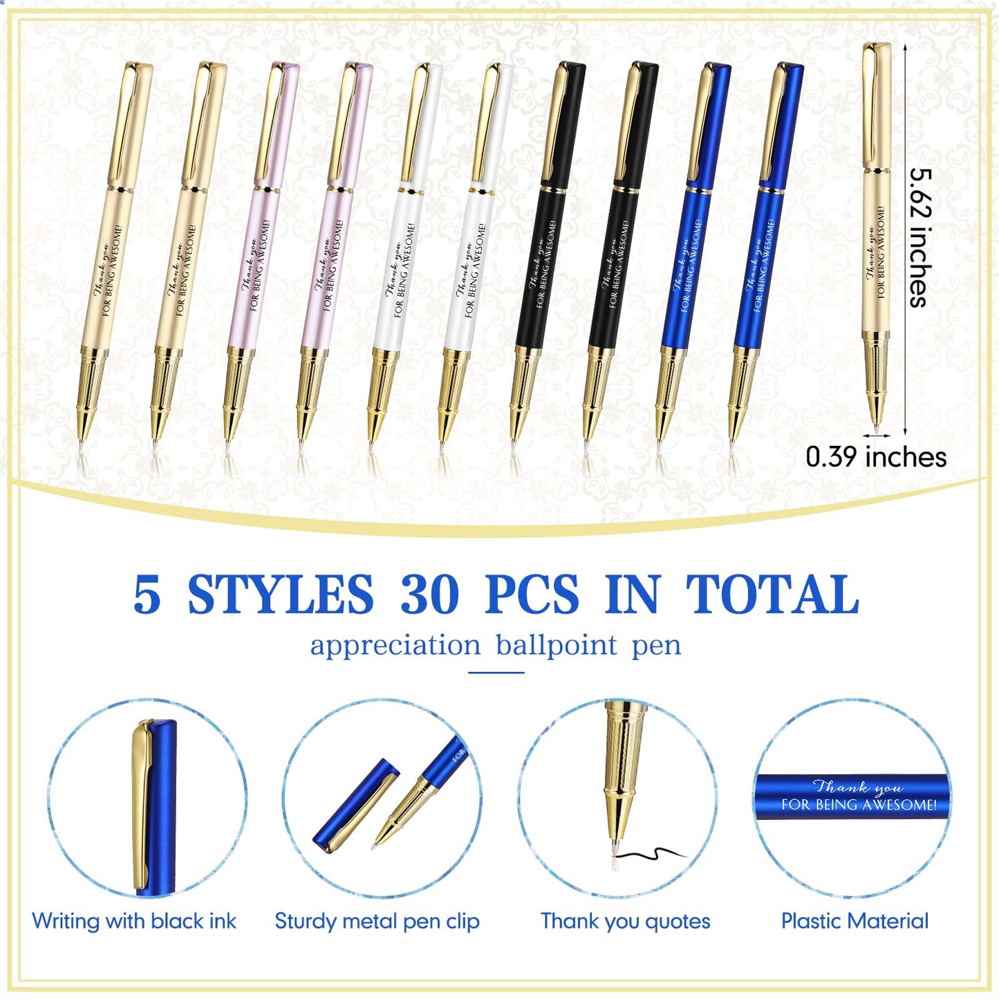 PerKoop 30 Sets Thank You Gift Inspirational Pen with Box, Multi‌, ‌Unique