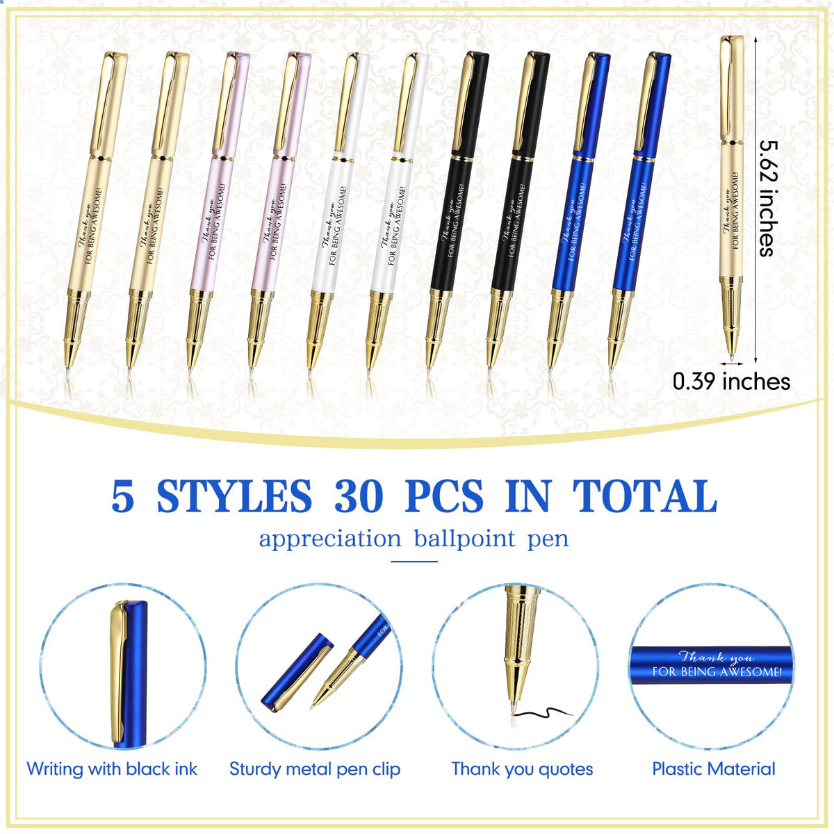 PerKoop 30 Sets Thank You Gift Inspirational Pen with Box, Multi‌, ‌Unique